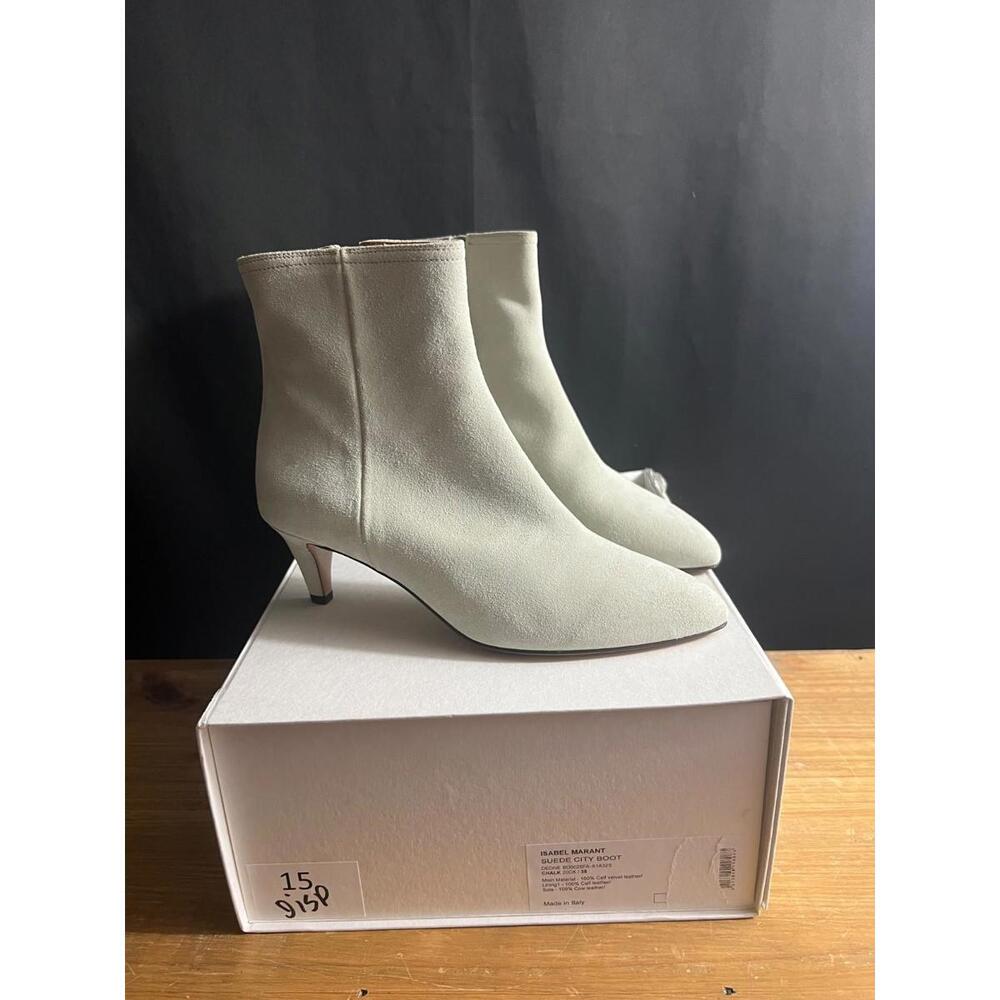 NWB Isabel Marant SZ 38/US 8 CITY DEONE BOOTS CHALK/WHITE Suede Ankle Boots